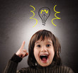Exellent idea, kid with illustrated bulb above his head