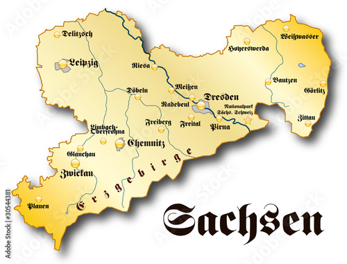 Vektor: Sachsen Übersichtskarte gold Sachsen Übersichtskarte gold