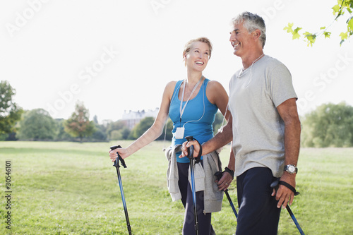 Photo: Smiling couple hiking together Smiling couple hiking together