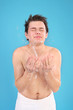 man in a towel washes man in a towel washes