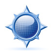Blue globe inside steel compass rose