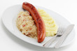 Krakauer Bratwurst, Sauerkraut, Kartoffelpüree