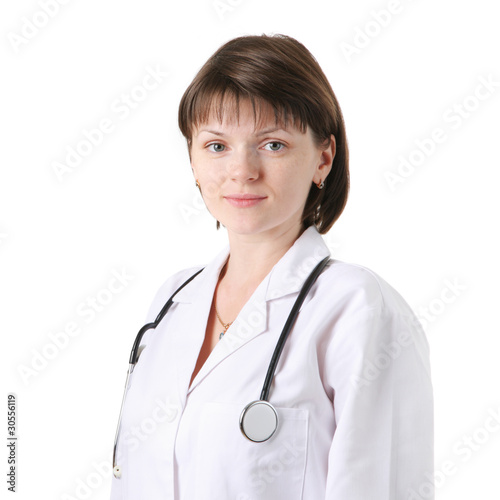 Photo: Female doctor on white background Female doctor on white background