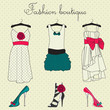 Fashion boutique set, stylized doodles Fashion boutique set, stylized doodles