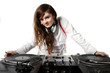 Girl DJ at the turntables Girl DJ at the turntables
