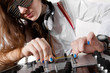 Female DJ playing music from vinyl Female DJ playing music from vinyl