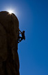Rock climber clinging to a cliff.