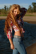 The red girl on a beach