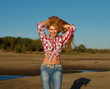 The red girl on a beach