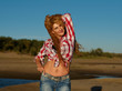 The red girl on a beach