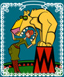 Woman tamer introduces his head in the mouth of a lion