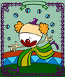 Small clown does juggling with balls