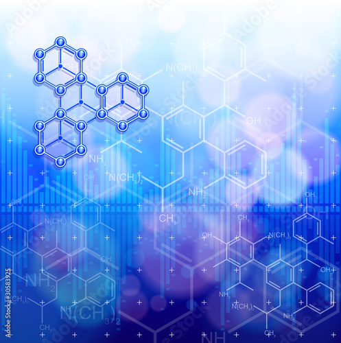 Vector: Digital wave & chemical formulas - technology blue background Digital wave & chemical formulas - technology blue background