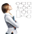 Business woman looking at flowchart