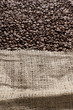 Coffee beans in a big canvas bag