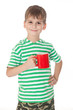 Boy holding a red cup