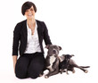 Woman with her dogs chihuahua and English Stafford Woman with her dogs chihuahua and English Stafford