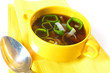 Porreesuppe in gelbem Porzellan / Leek soup in a yellow china