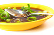 Porreesuppe in gelbem Porzellan / Leek soup in a yellow china