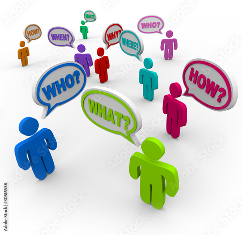 Illustration: People Asking Questions in Speech Bubbles Seeking Support People Asking Questions in Speech Bubbles Seeking Support