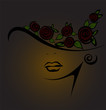 feminine silhouette in a hat with black roses on a dark