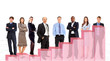 Business people team and diagram. Isolated over white
