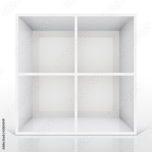 Vector: 3d isolated Empty white bookshelf 3d isolated Empty white bookshelf
