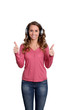 Smiling woman listening to music with headphones