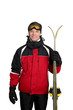 Man in ski outfit standing on white background