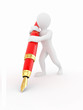 Men with pen on white isolated background