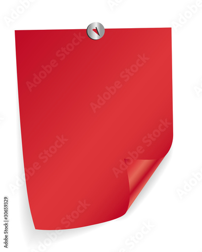 Vektor: Rotes Blatt Papier mit Reißnagel Rotes Blatt Papier mit Reißnagel