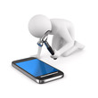 Man repairs phone. Isolated 3D image on white