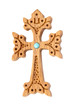 carved wooden cross decorated with turquoise bead