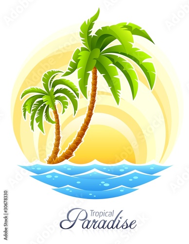Vector: tropical palm with sea wave tropical palm with sea wave