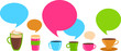Coffee cups with speech bubbles