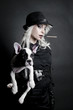 Woman with a dog in Gangster style