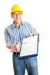 Technician offering to sign papers