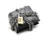 black leather wallet with pad lock
