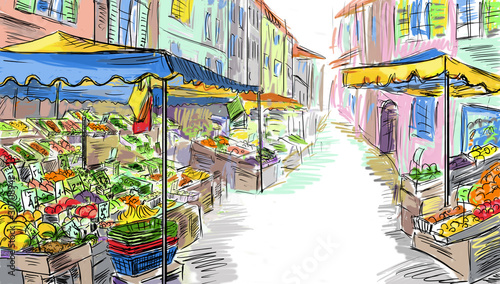 Illustration: Fruits and vegetables shoping.Illustration Fruits and vegetables shoping.Illustration