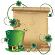 Green leprechaun hat and ancient manuscript Green leprechaun hat and ancient manuscript