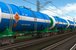 Freight train with petroleum tanker cars