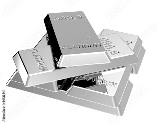 Illustration: Platinum ingots isolated on white. Platinum ingots isolated on white.