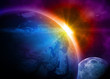 Planet earth with sunrise in space Planet earth with sunrise in space