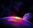 Planet earth with sunrise in space Planet earth with sunrise in space