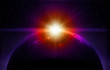 Planet earth with sunrise in space