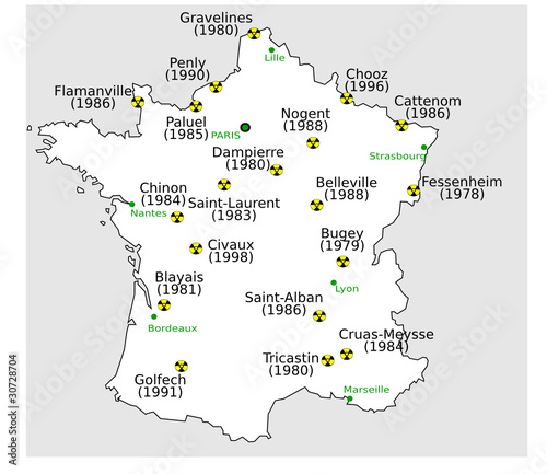 Vektor: Cartes des centrales Nucléaire en Fancce Cartes des centrales Nucléaire en Fancce