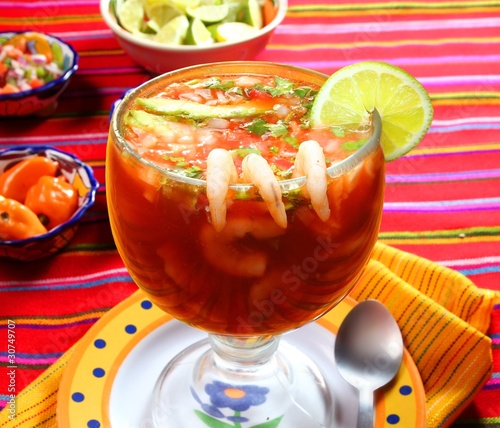Photo: Cocktail of shrimps seafood mexican style chili sauce Cocktail of shrimps seafood mexican style chili sauce