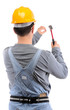 Carpenter nailing the wall with hammer isolated on white. Carpenter nailing the wall with hammer isolated on white.
