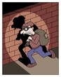 Running thief with a bag in the torchlight beam