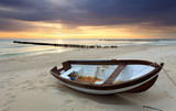 Boat on beautiful beach in sunrise - Fine Art prints